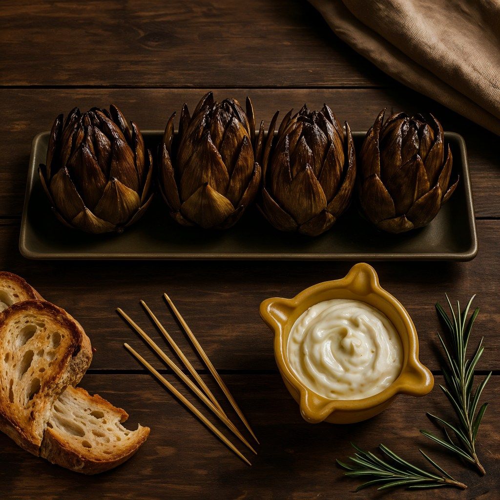 Alcachofas a la brasa con romesco